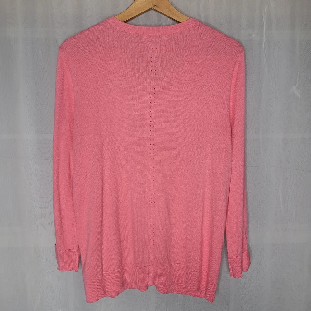 Elle Cardigan Sweater Large Pink Button Front Cotton Rayon Coquette Girl Pretty